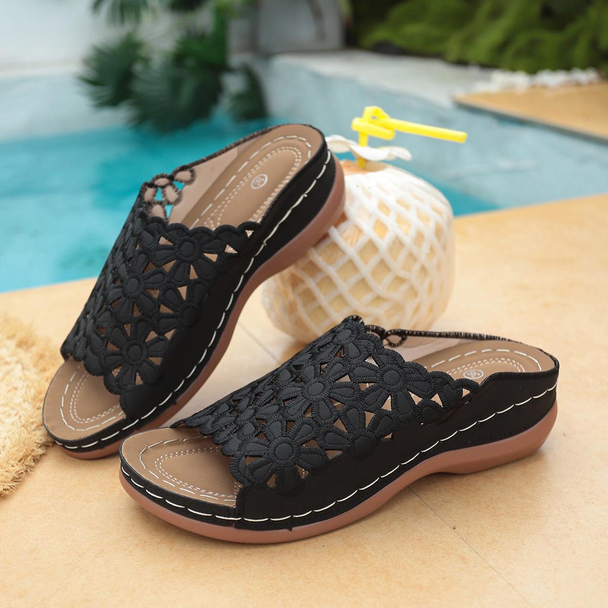 Large Size Summer New Simple Casual Flower Hollow Pu Medium Heel Women S Wedge Heel Slippers 43 чорний
Large Size Summer New Simple Casual Flower Hollow Pu Medium Heel Women S Wedge Heel Slippers 43 чорний