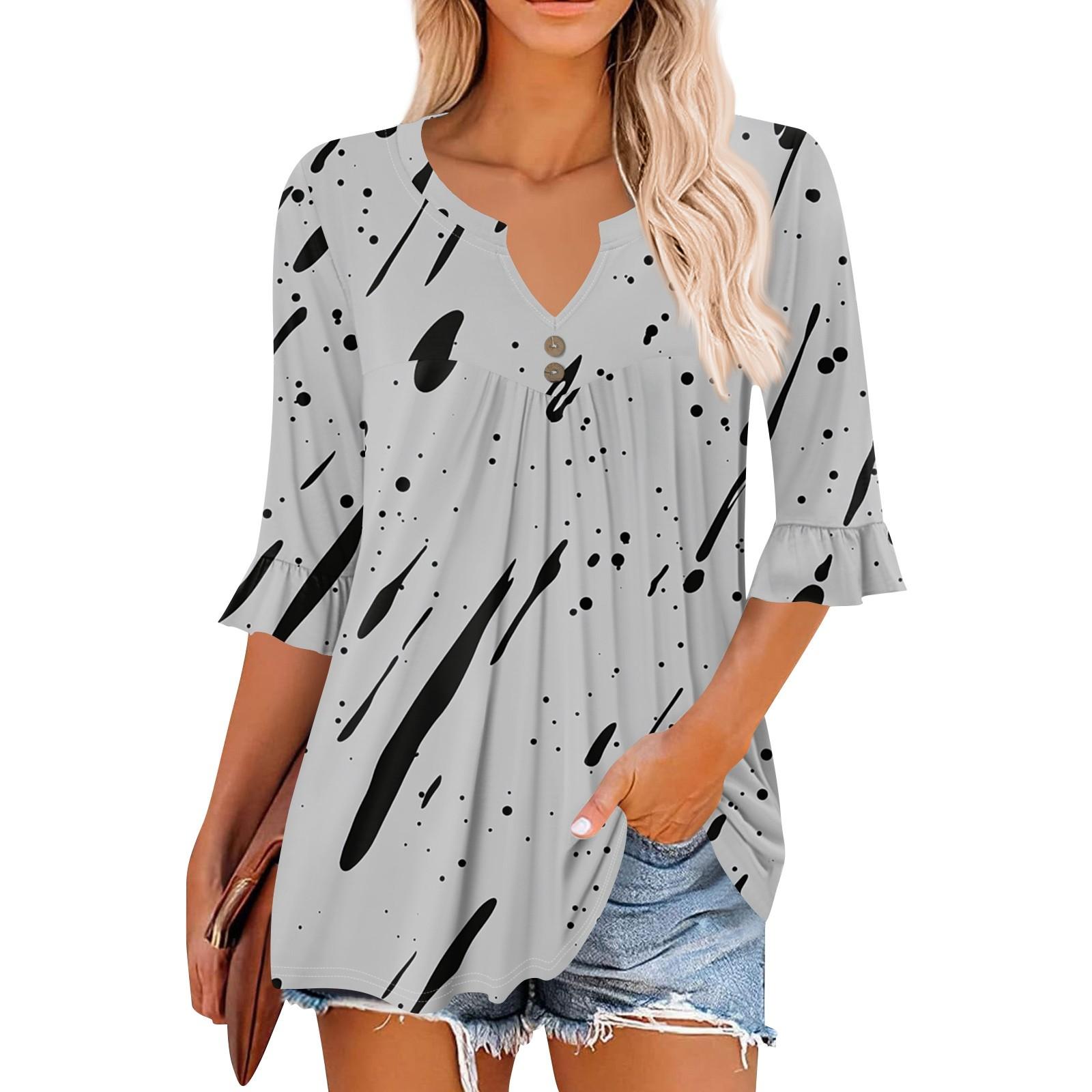 3/4 рукава топы для женщин повседневные оборки V-образный вырез футболки рабочие блузки нарядные туники топы S
3/4 рукава топы для женщин повседневные оборки V-образный вырез футболки рабочие блузки нарядные туники топы S