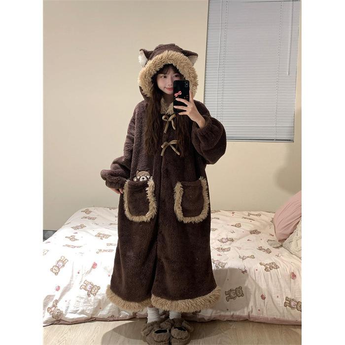 Cute hooded little brown bear pajamas female coral winter furry thickened nightgown coral fleece loungewear spot M
Cute hooded little brown bear pajamas female coral winter furry thickened nightgown coral fleece loungewear spot M