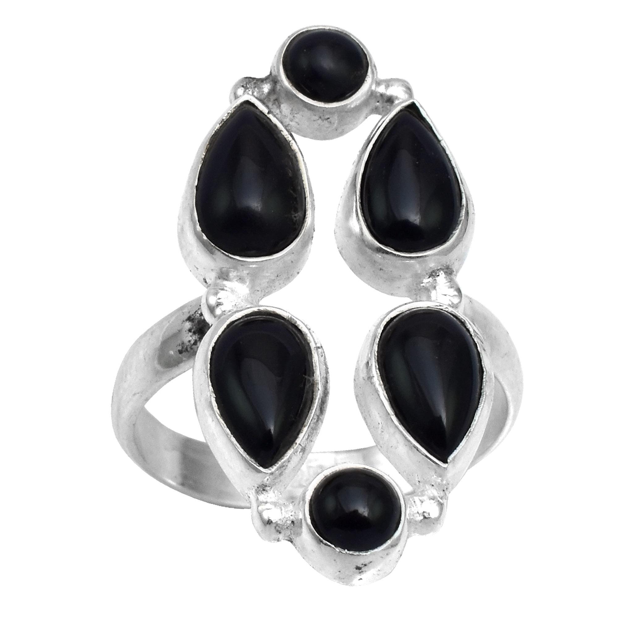 Натуральный черный оникс, драгоценный камень, стерлинговое серебро 925 пробы, длинное полое кольцо на палец для женщин и девочек 9.5 чёрный