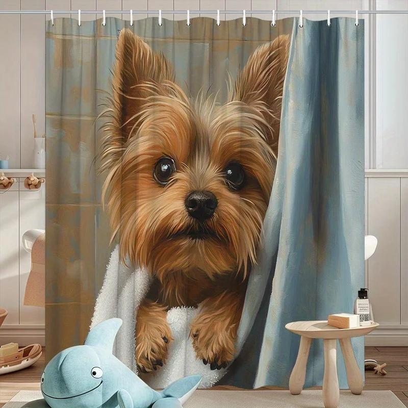 1pc Yorkshire Terrier Puppy Shower Curtain - Blue Towel, Hyper-Realistic Print, Beige Tiles, Polyester, 70.8x70.8 , 12 Hooks W90xH180cm(35x70in)
1pc Yorkshire Terrier Puppy Shower Curtain - Blue Towel, Hyper-Realistic Print, Beige Tiles, Polyester, 70.8x70.8 , 12 Hooks W90xH180cm(35x70in)