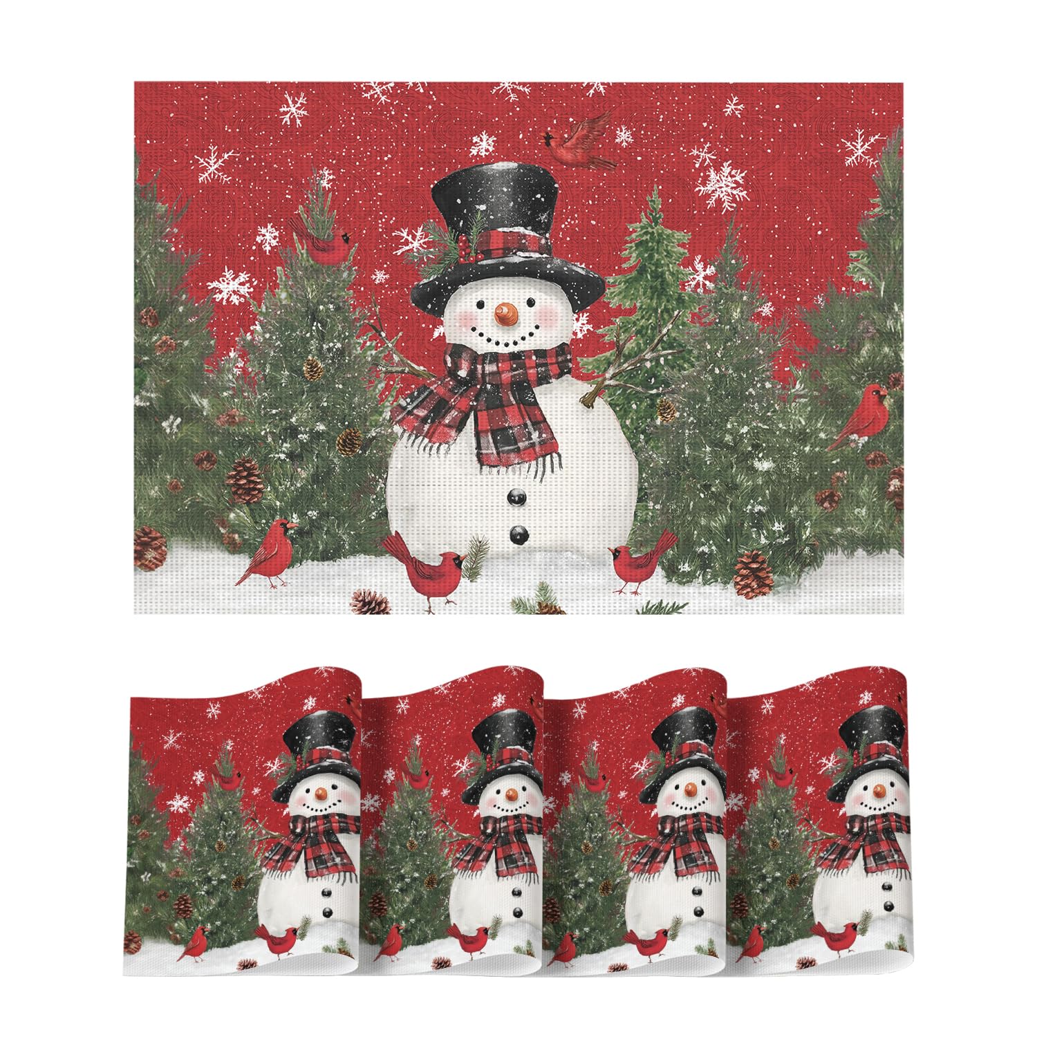 Snowman Trees Winter Floral Vinyl Placemats Set of 4, Wipeable Red Christmas PVC Woven Table Mats for Party Kitchen Dining Decor, 12x18 Inch 12 x 18 , Rectangular Set of 4
Snowman Trees Winter Floral Vinyl Placemats Set of 4, Wipeable Red Christmas PVC Woven Table Mats for Party Kitchen Dining Decor, 12x18 Inch 12 x 18 , Rectangular Set of 4