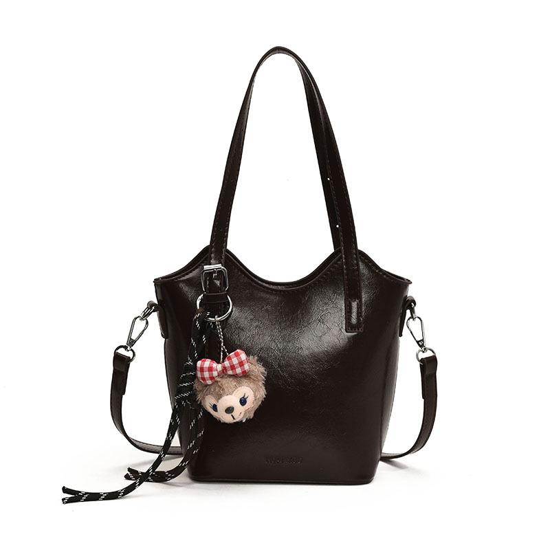 Весна новая женская сумка модная и простая сумка-ведро темпераментная сумка на плечо портативная женская сумка сумка через плечо Without pendant темно-коричневого