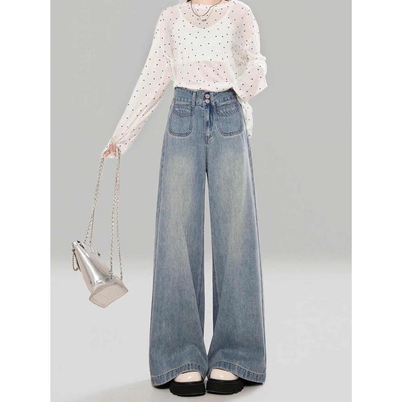 Women s Retro Light Blue High-Waisted Micro-Flare Wide-Leg Jeans, Spring/Autumn 2025, Loose Double-Button Floor-Length Pants S
Women s Retro Light Blue High-Waisted Micro-Flare Wide-Leg Jeans, Spring/Autumn 2025, Loose Double-Button Floor-Length Pants S