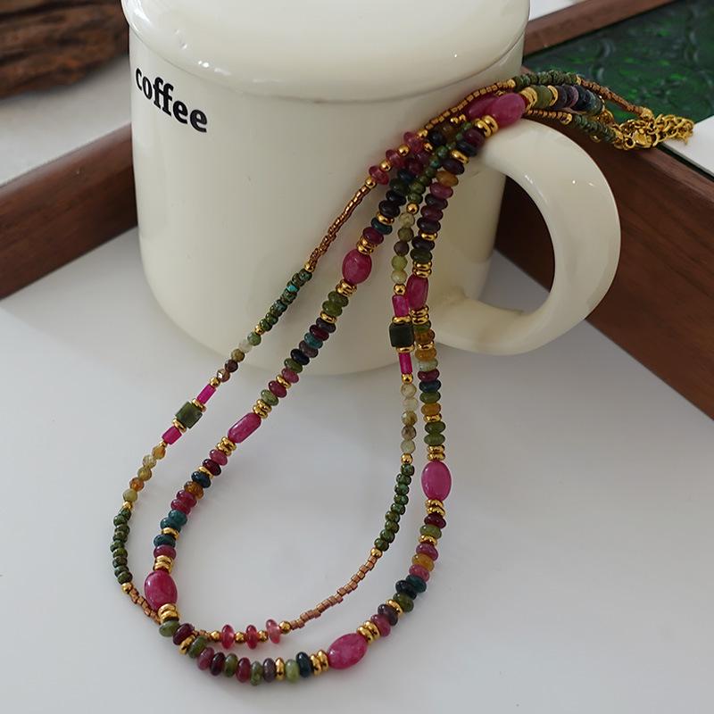 Green Tourmaline Rose Stone Necklace - Vintage Ethnic Style Clavicle Chain with Flower Pendant.
Green Tourmaline Rose Stone Necklace - Vintage Ethnic Style Clavicle Chain with Flower Pendant.