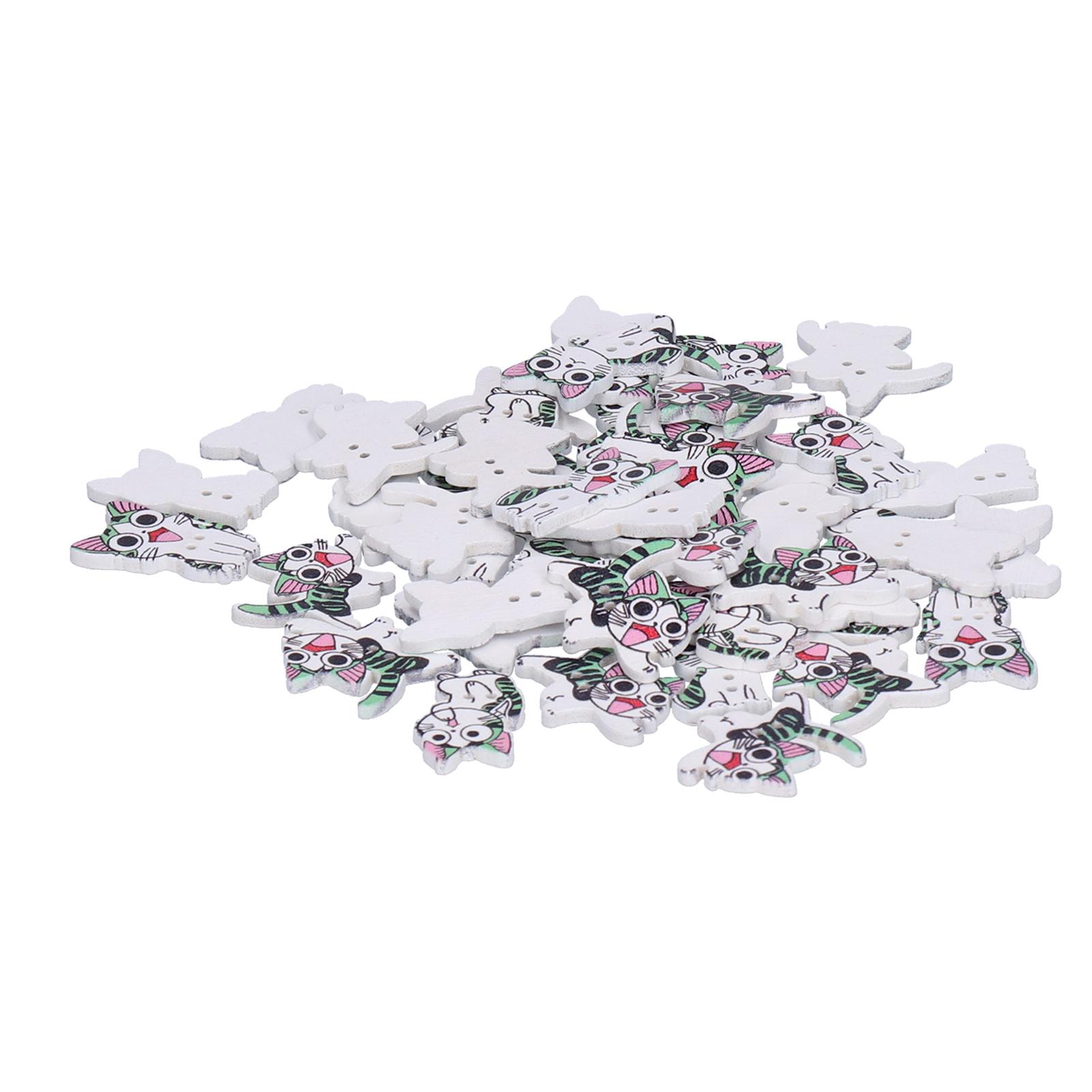 200 шт. деревянные пуговицы в виде кошек, мультяшные животные, деревянные украшения, аксессуары для шитья своими руками