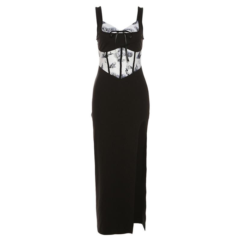 Новое женское модное и сексуальное платье с высокой талией и разрезом средней длины для женщин L чёрный