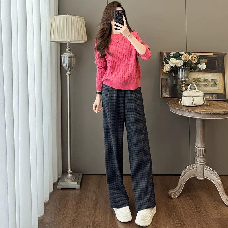 Korean Style Plaid & Knit Two-Piece Set: Relaxed Casual Sweater & Wide-Leg Pants for Autumn/Winter M
Korean Style Plaid & Knit Two-Piece Set: Relaxed Casual Sweater & Wide-Leg Pants for Autumn/Winter M