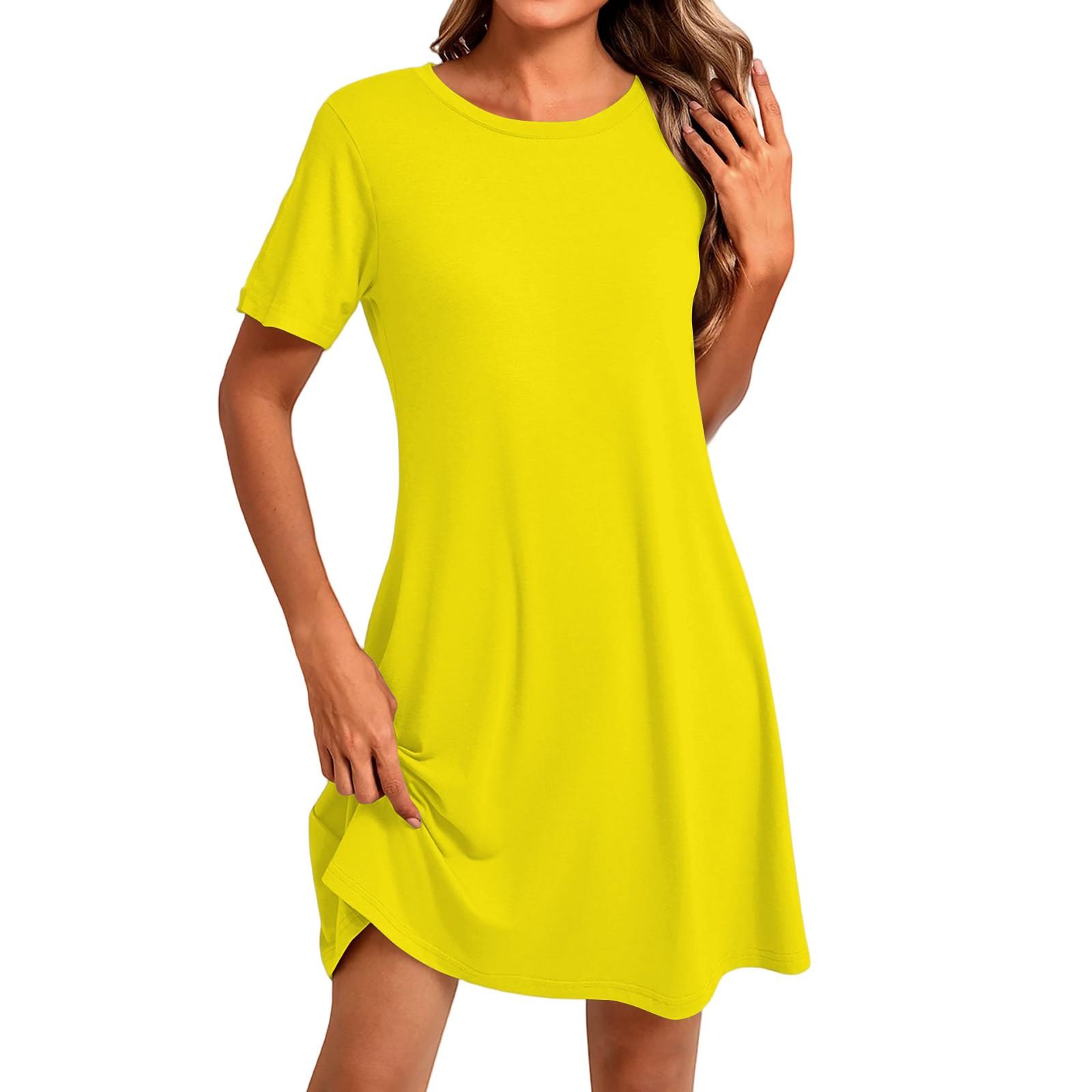 Женское модное повседневное однотонное короткое платье с круглым вырезом и коротким рукавом XL жёлтый
Женское модное повседневное однотонное короткое платье с круглым вырезом и коротким рукавом XL жёлтый
