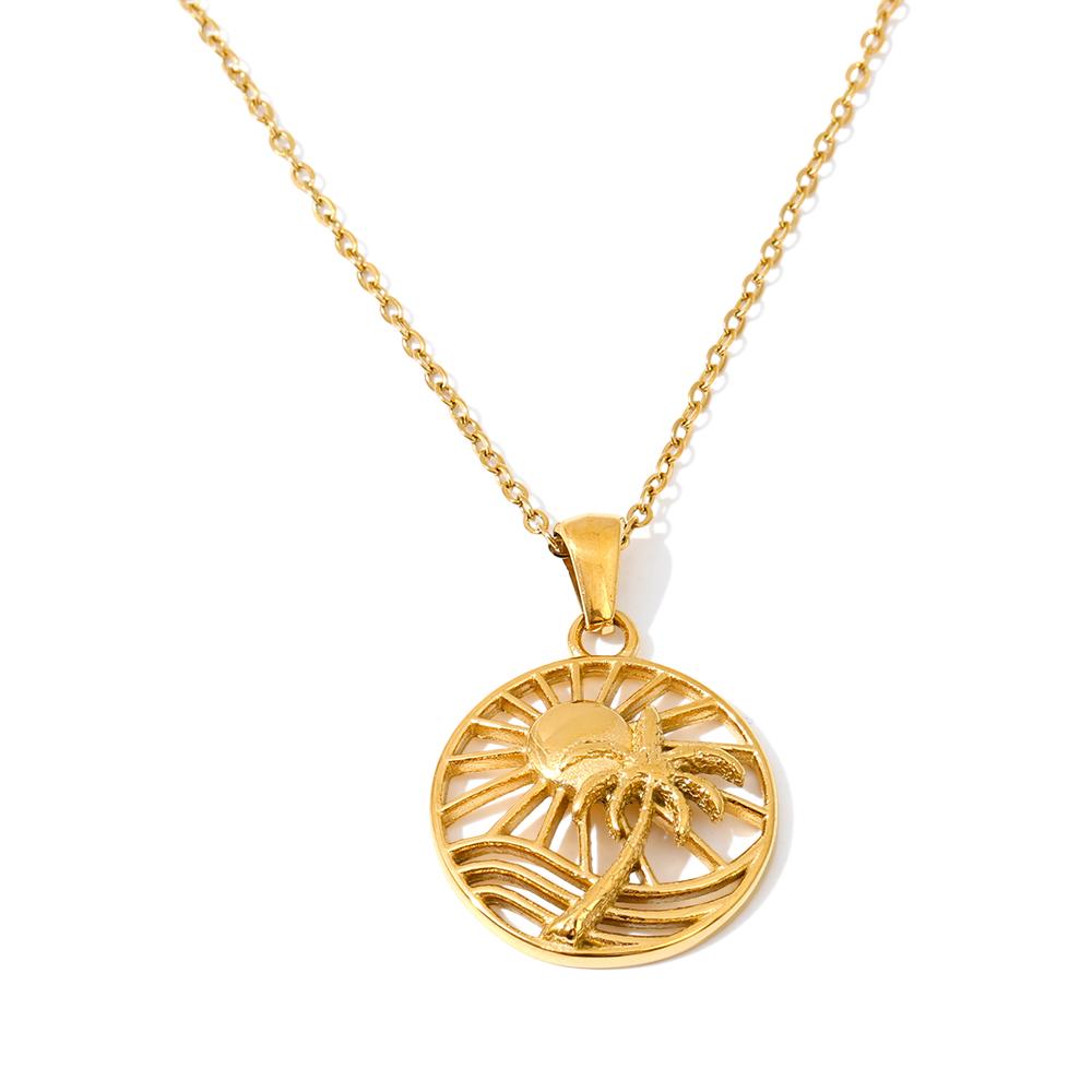 Yhpup Summer Stainless Steel Sun Coconut Tree Round Pendant Necklace Water Resistant Trendy Holiday Jewelry for Women
Yhpup Summer Stainless Steel Sun Coconut Tree Round Pendant Necklace Water Resistant Trendy Holiday Jewelry for Women