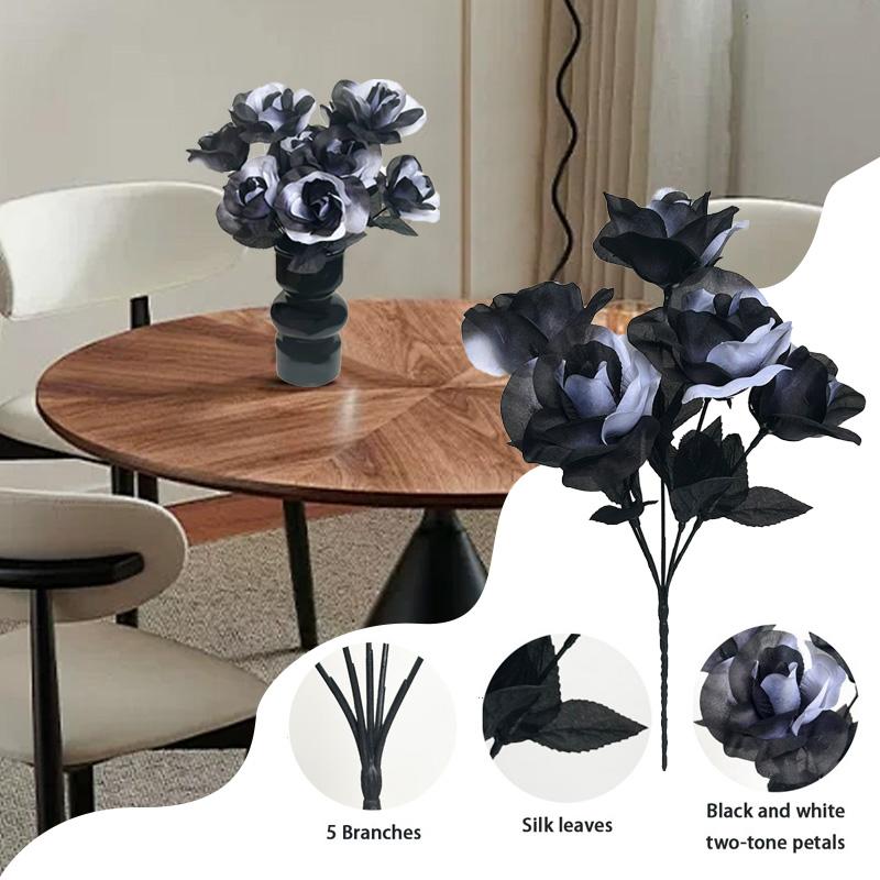 2Pcs Fake Flower Bouquet Gothic Artificial Rose Realistic Flowers Branch 34cm Black & White Halloween Decor 5 Heads
2Pcs Fake Flower Bouquet Gothic Artificial Rose Realistic Flowers Branch 34cm Black & White Halloween Decor 5 Heads