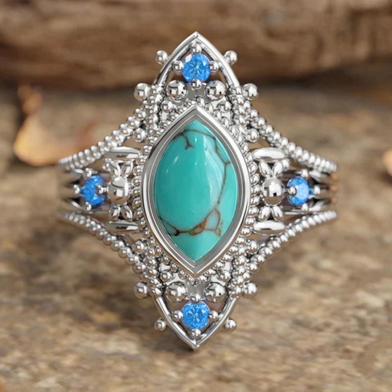 Bohemian Style Horse Eye Ring for Women, European and American Imitation Turquoise Retro Artistic Zircon Zircon Accessories 6
Bohemian Style Horse Eye Ring for Women, European and American Imitation Turquoise Retro Artistic Zircon Zircon Accessories 6