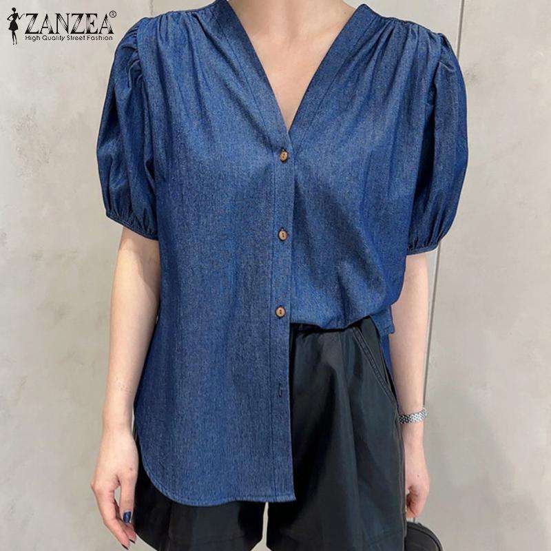 ZANZEA Женская повседневная однотонная летняя блузка на пуговицах с короткими рукавами и v-образным вырезом
ZANZEA Женская повседневная однотонная летняя блузка на пуговицах с короткими рукавами и v-образным вырезом