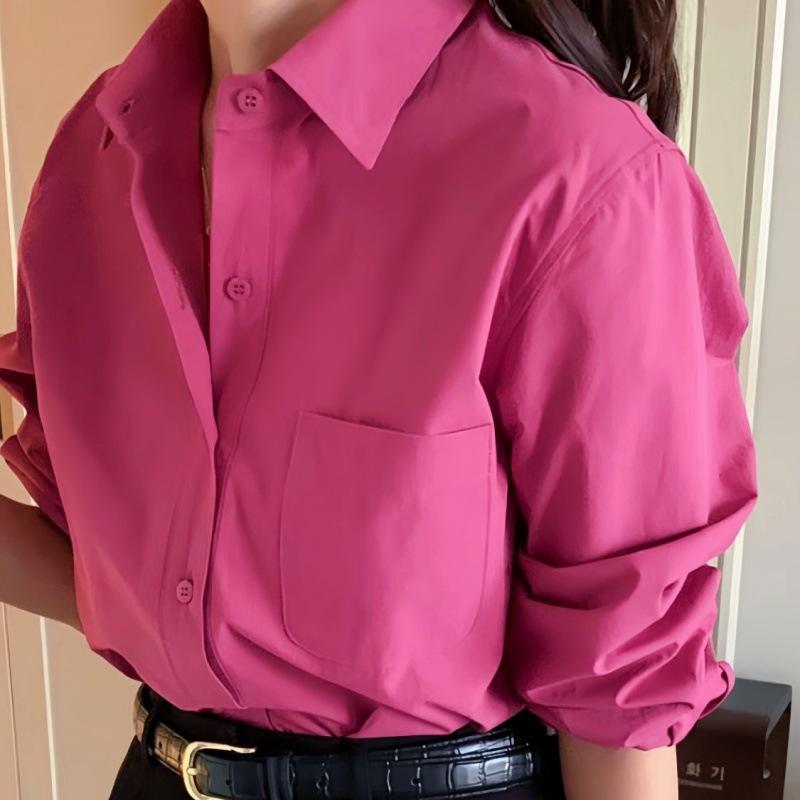 Шикарная хлопковая рубашка в корейском стиле цвета розовой розы для женщин - Стильная весенне-осенняя модель свободного кроя XL 63-70kg
Шикарная хлопковая рубашка в корейском стиле цвета розовой розы для женщин - Стильная весенне-осенняя модель свободного кроя XL 63-70kg