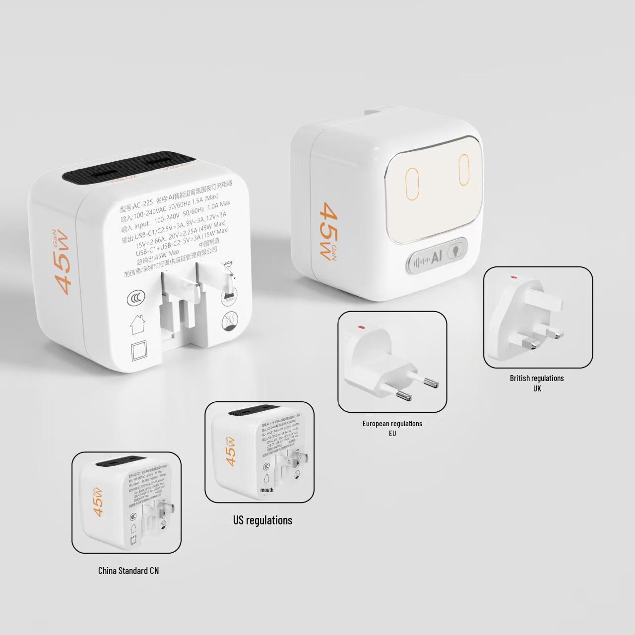 45W Smart AI Voice Charger with Dual Port and Night Light for Apple & Huawei - Gallium Nitride Foldable Design 45W Single Charger Bare
45W Smart AI Voice Charger with Dual Port and Night Light for Apple & Huawei - Gallium Nitride Foldable Design 45W Single Charger Bare