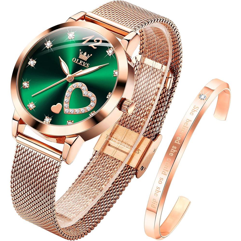 OLEVS Women s Rose Gold Watch Heart Diamond Japanese Quartz Movement Big Face Waterproof Mesh Belt Watch and Bracelet Set Green Casual Watch
OLEVS Women s Rose Gold Watch Heart Diamond Japanese Quartz Movement Big Face Waterproof Mesh Belt Watch and Bracelet Set Green Casual Watch