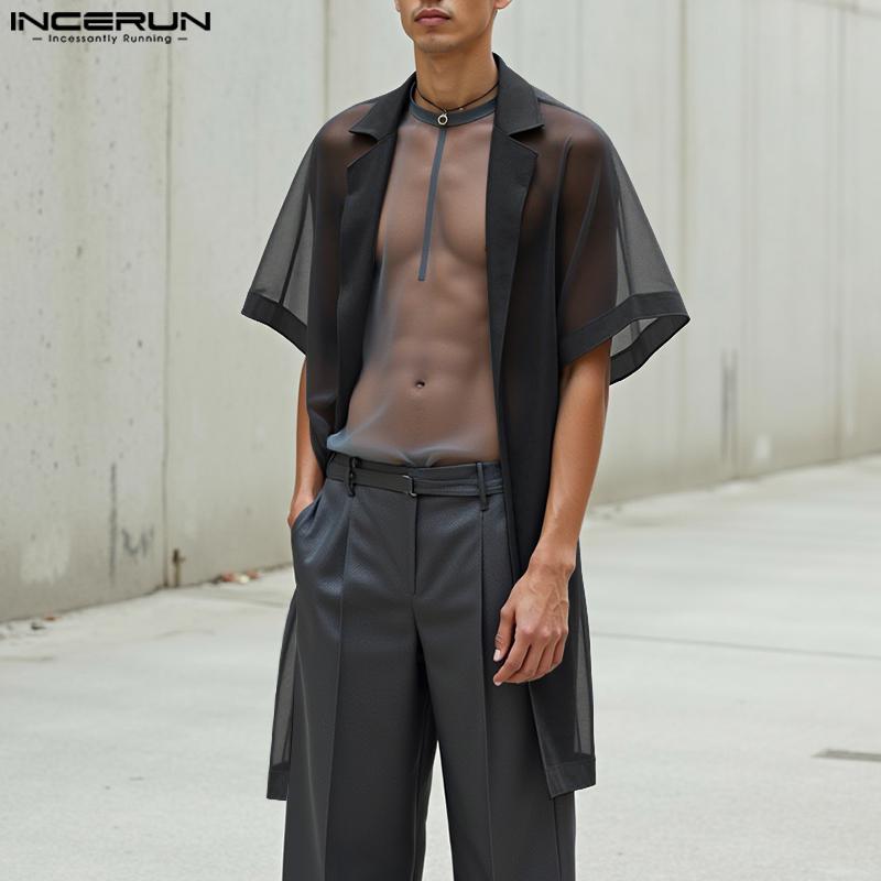INCERUN Men Lapel Short Sleeve Open Front Mesh Sheer Casual Beach Homewear Tops Cover Up чёрный
INCERUN Men Lapel Short Sleeve Open Front Mesh Sheer Casual Beach Homewear Tops Cover Up чёрный