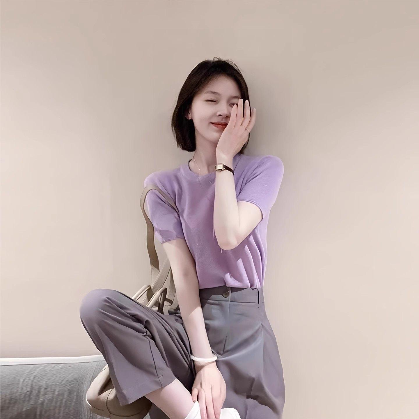 2026 Elegant Purple T-shirt & Wide-leg Pants Summer Two-piece Set Small
2026 Elegant Purple T-shirt & Wide-leg Pants Summer Two-piece Set Small