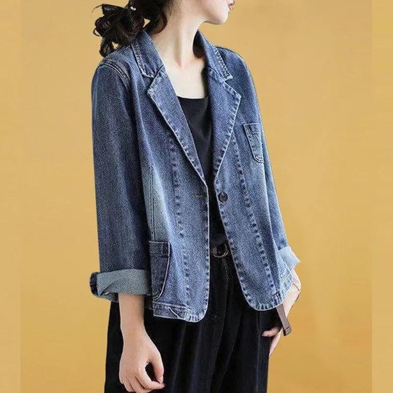 Spring and Autumn Plus Size Denim Jacket Women s Western Style Small Suit Loose All-match Casual Short Slim Suit Top XS синій
Spring and Autumn Plus Size Denim Jacket Women s Western Style Small Suit Loose All-match Casual Short Slim Suit Top XS синій