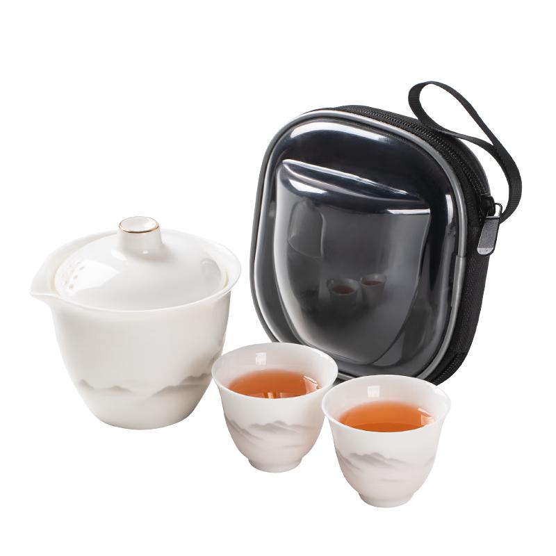 Gold Inlaid Jade Cloud Mountain Ceramic Travel Tea Set
Gold Inlaid Jade Cloud Mountain Ceramic Travel Tea Set