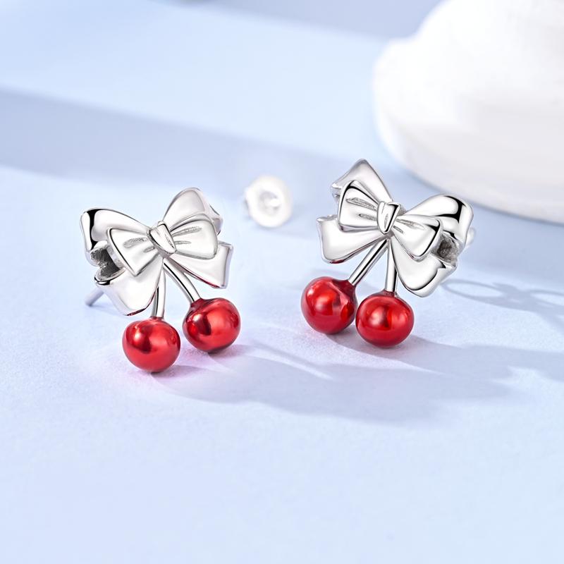 925 Sterling Silver Bowknot & Red Cherry Stud Earrings Sweet Cute Earrings Fashion Jewelry Gift for Women Girls
925 Sterling Silver Bowknot & Red Cherry Stud Earrings Sweet Cute Earrings Fashion Jewelry Gift for Women Girls