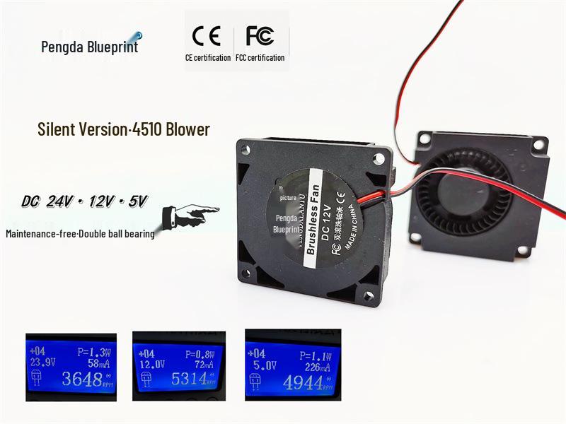 Lantu 4510 Silent 4.5CM Double Ball Bearing Turbine Blower for 3D Printer (24V/12V/5V) 12V Dual Ball Bearing
Lantu 4510 Silent 4.5CM Double Ball Bearing Turbine Blower for 3D Printer (24V/12V/5V) 12V Dual Ball Bearing