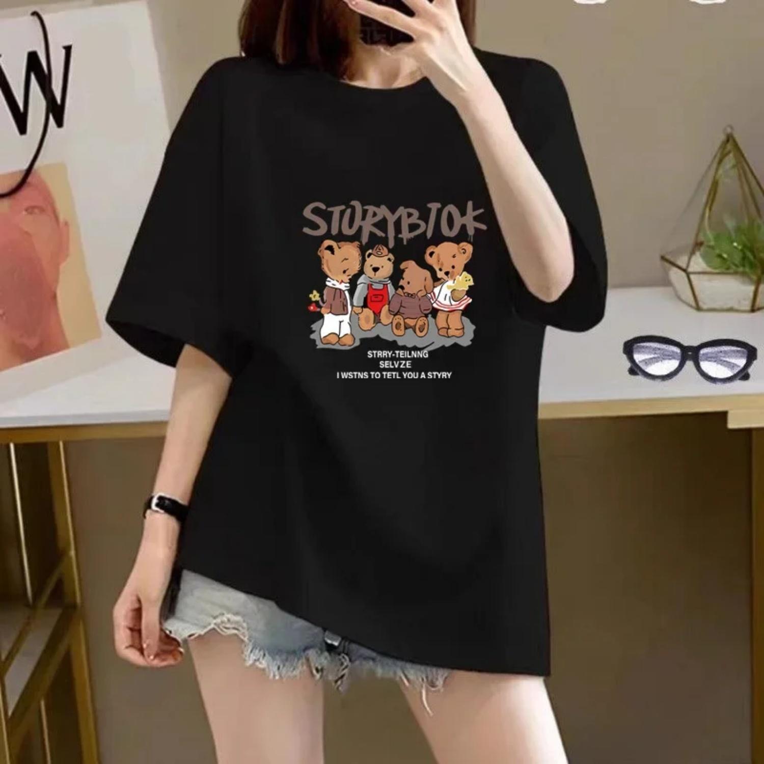 Black Pure Cotton Short Sleeve T-Shirt Women s New Style Summer Loose Bear Print Crew Neck Top Quality Chinese Brand Clothing XXXXXL чорний
Black Pure Cotton Short Sleeve T-Shirt Women s New Style Summer Loose Bear Print Crew Neck Top Quality Chinese Brand Clothing XXXXXL чорний