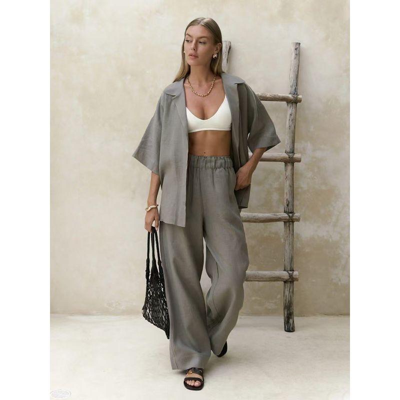 Western Style New Casual Loose Short sleeve Shirts Trousers Set Loose Shirt and Pants Set Gray S
Western Style New Casual Loose Short sleeve Shirts Trousers Set Loose Shirt and Pants Set Gray S