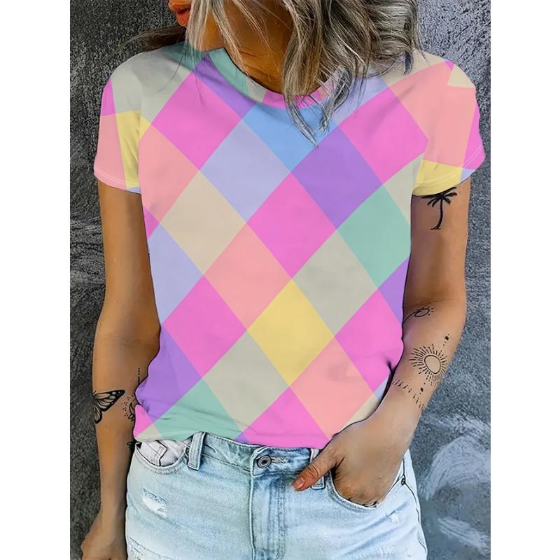 Women s Colorful Rhombus Short-sleeved T-shirt with Soft Colors and Lively and Fresh Design S
Women s Colorful Rhombus Short-sleeved T-shirt with Soft Colors and Lively and Fresh Design S