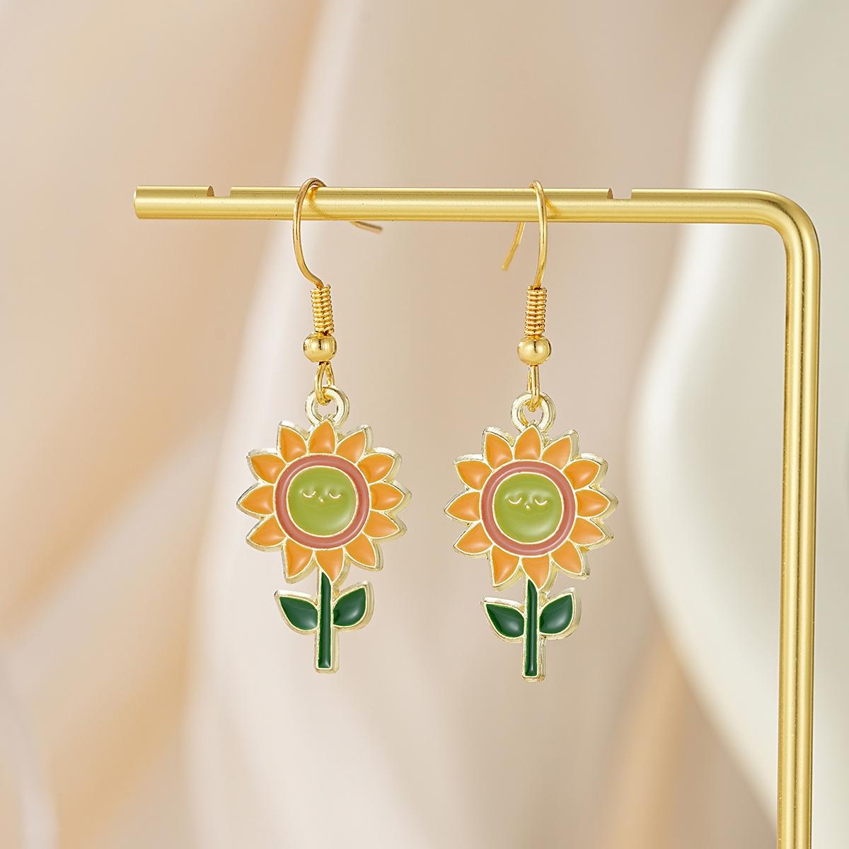 Комплект цветочных сережек | Стиль Boho Chick | Серьги-капли из цинкового сплава с масляными вставками