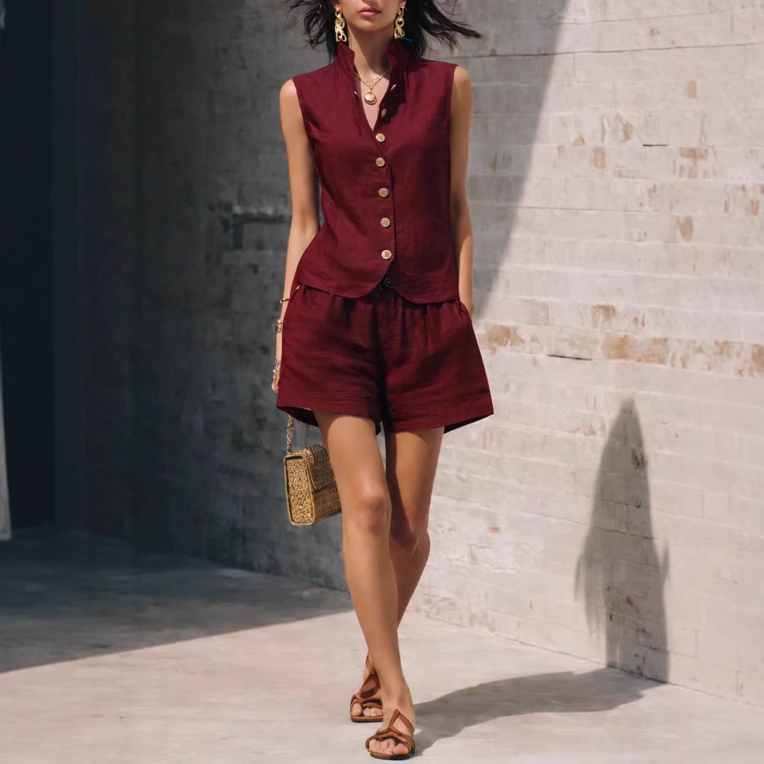 Women Sleeveless Blazer Vest And Shorts Set Lapel Button Front Pocket Casual Two Piece Outfits Summer Wear XXL бордовий
Women Sleeveless Blazer Vest And Shorts Set Lapel Button Front Pocket Casual Two Piece Outfits Summer Wear XXL бордовий