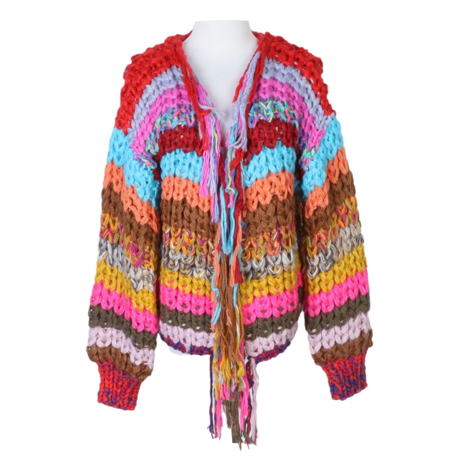 Retro Rainbow Color Block Women s Cardigan Sweater - Long-Sleeved, Thick Knit for Autumn/Winter Small
Retro Rainbow Color Block Women s Cardigan Sweater - Long-Sleeved, Thick Knit for Autumn/Winter Small