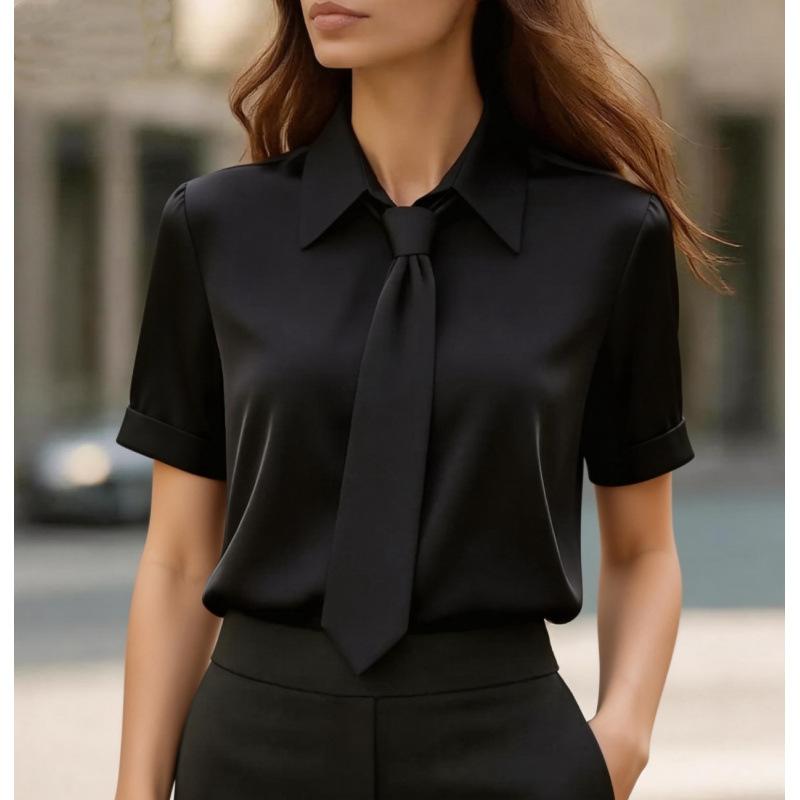 Womens Solid Color Satin Turn Down Collar With Tie Short Sleeve Button Down Slim Fit Shirt S чёрный
Womens Solid Color Satin Turn Down Collar With Tie Short Sleeve Button Down Slim Fit Shirt S чёрный
