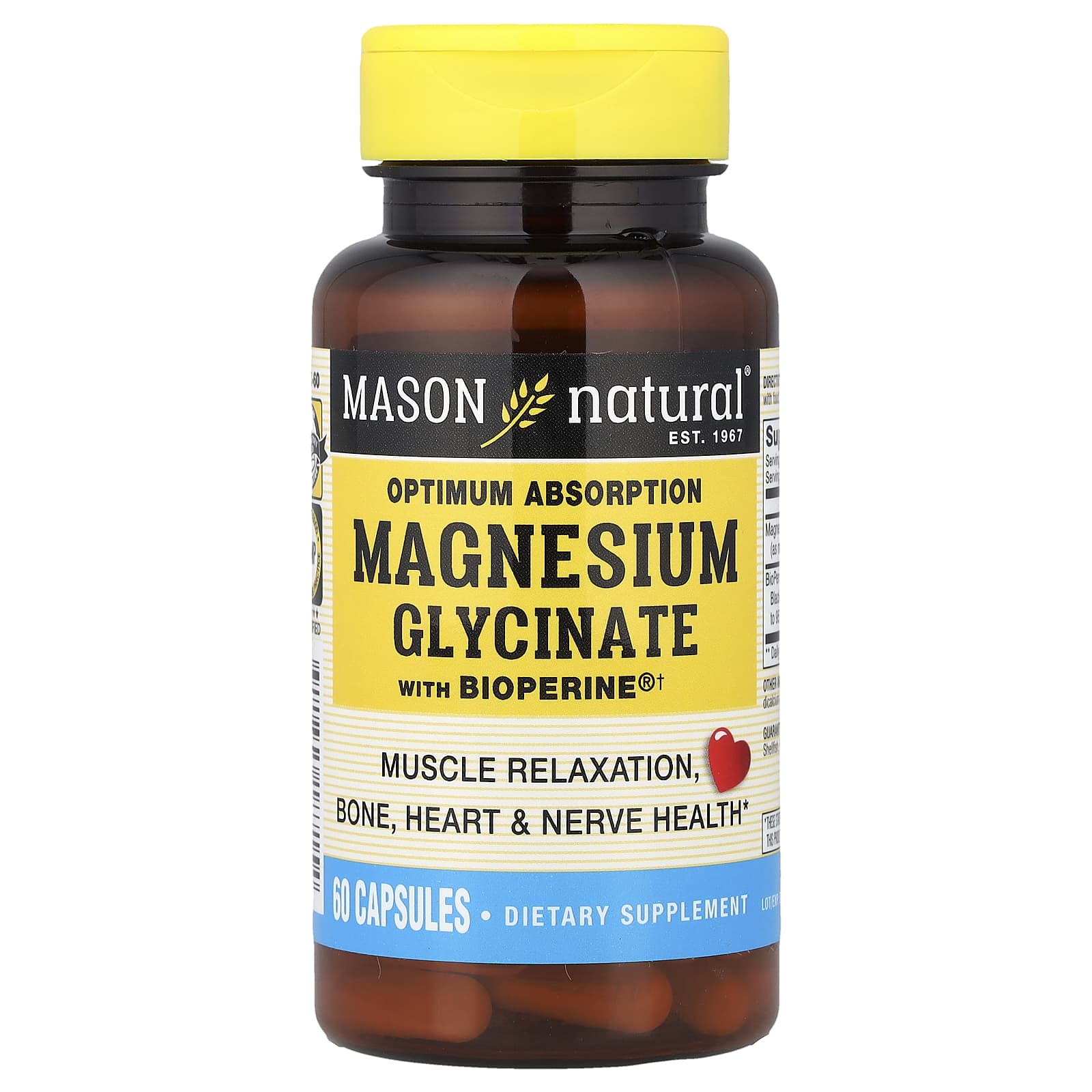 Mason Natural, Optimum Absorption Magnesium Glycinate with BioPerine®, 60 Capsules
Mason Natural, Optimum Absorption Magnesium Glycinate with BioPerine®, 60 Capsules