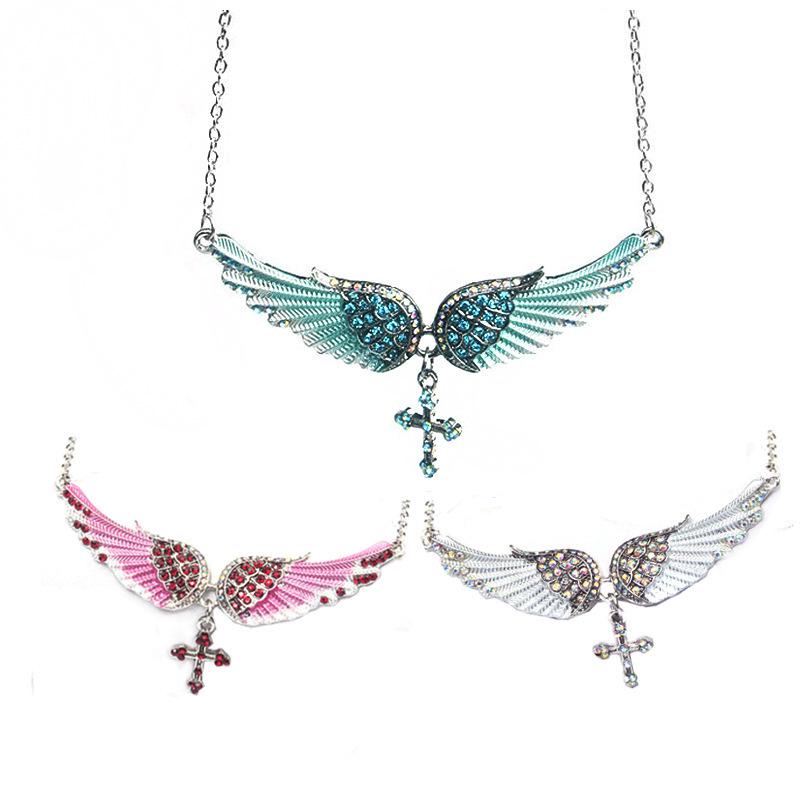 Fashion Blue White Pink Charm Crystal Angel Wings Cross Pendant Necklace Shellhard Vintage Jewelry For Women Bridal Wedding Gift 50cm
Fashion Blue White Pink Charm Crystal Angel Wings Cross Pendant Necklace Shellhard Vintage Jewelry For Women Bridal Wedding Gift 50cm