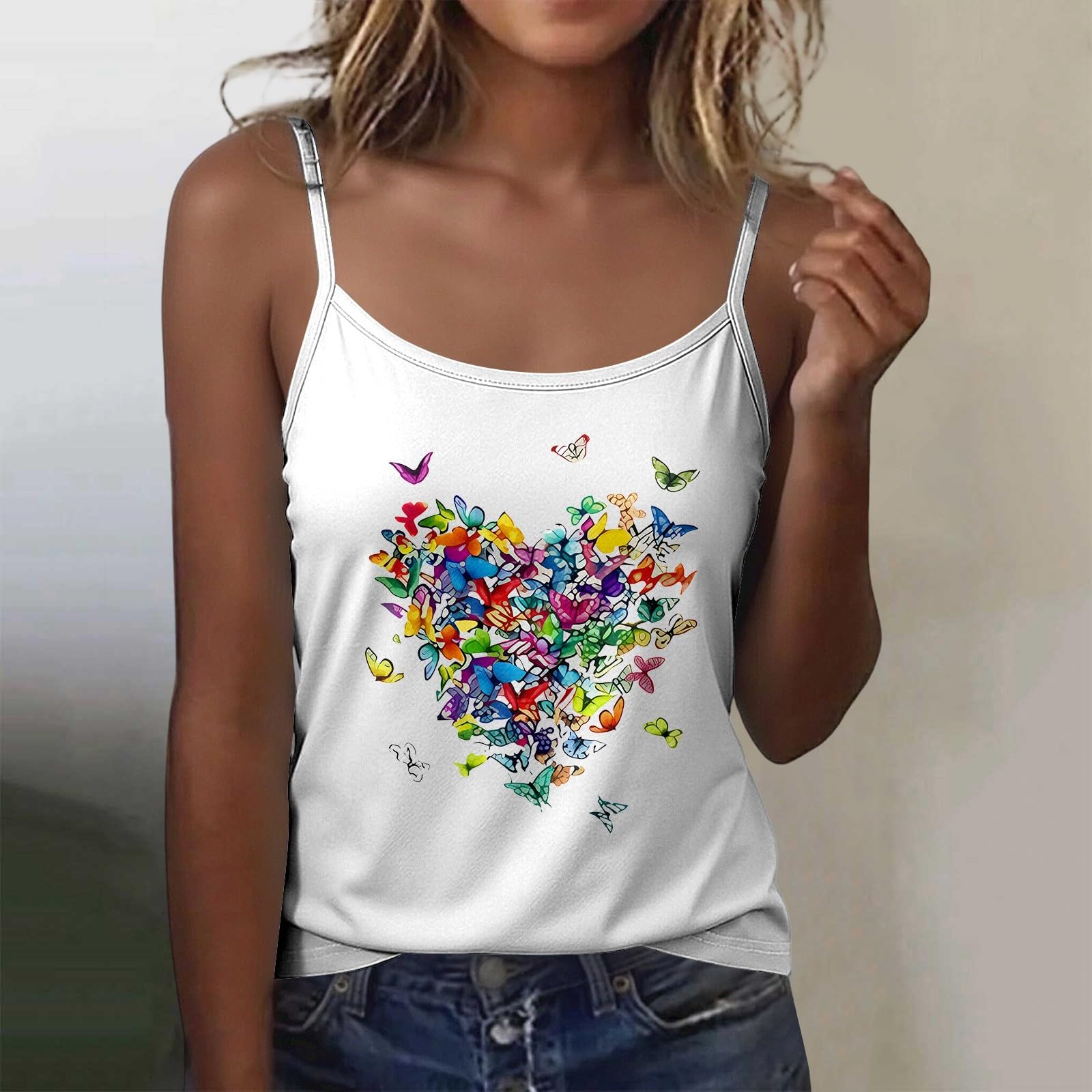 Women Sleeveless Tank Top Slim Fit Stretchy Basic Round Neck Camisole Casual Summer Shirt with Butterfly Heart Print S білий
Women Sleeveless Tank Top Slim Fit Stretchy Basic Round Neck Camisole Casual Summer Shirt with Butterfly Heart Print S білий