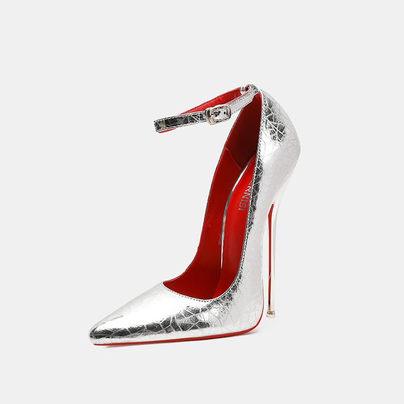 Великолепные 16-сантиметровые туфли на экстремально высоком каблуке, стилеты из натуральной кожи, сверкающие фетиш-туфли с ремешком на щиколотке, замшевые туфли-лодочки, мужская обувь для подиума 46 серебряный