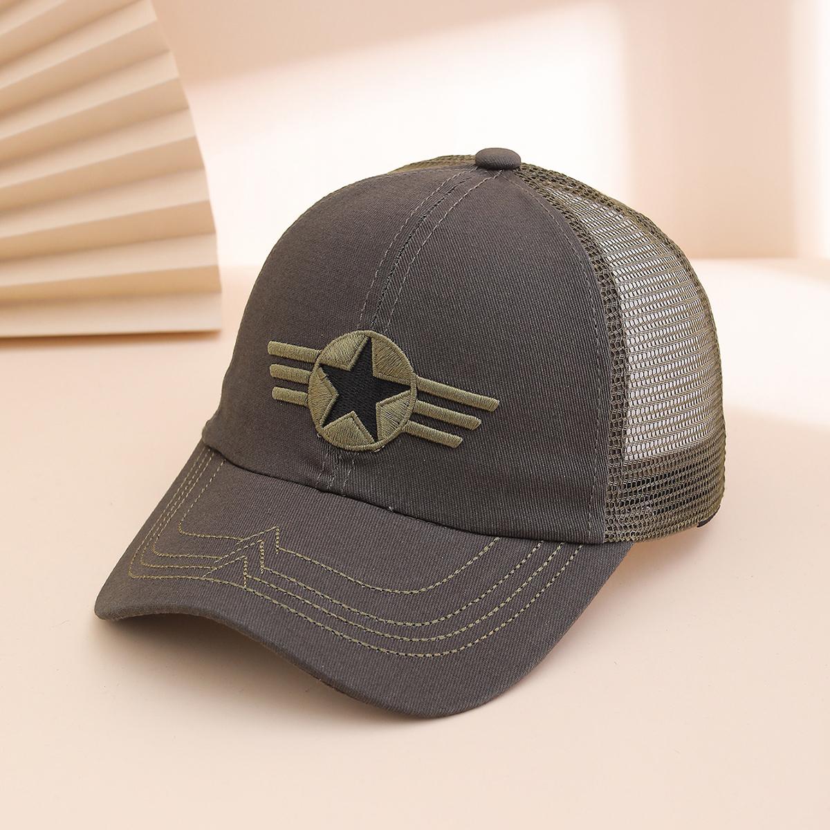 Fashion military-style embroidered five-point pattern baseball cap for summer sun protection and breathability, beanie style. One Size
Fashion military-style embroidered five-point pattern baseball cap for summer sun protection and breathability, beanie style. One Size