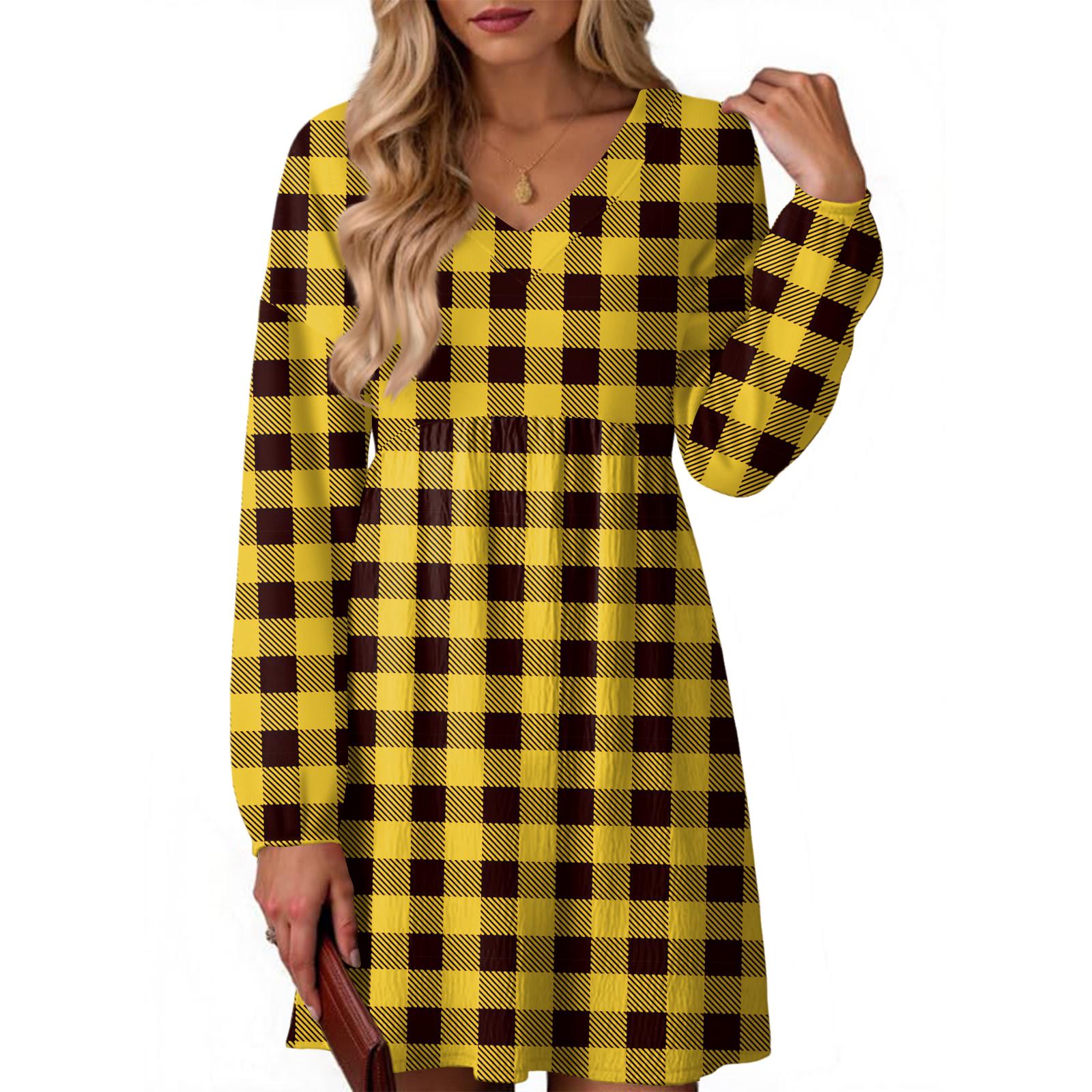 Women s Fashion Plaid Print V-Neck Long Sleeve Dress XL
Women s Fashion Plaid Print V-Neck Long Sleeve Dress XL