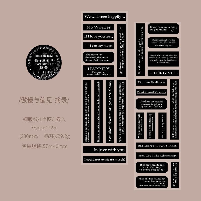 1 Roll Classic Literature English Phrase Sticker Tape, Iconic Quotes & Book Motifs, Self-Adhesive for Journal & Scrapbooking
1 Roll Classic Literature English Phrase Sticker Tape, Iconic Quotes & Book Motifs, Self-Adhesive for Journal & Scrapbooking
