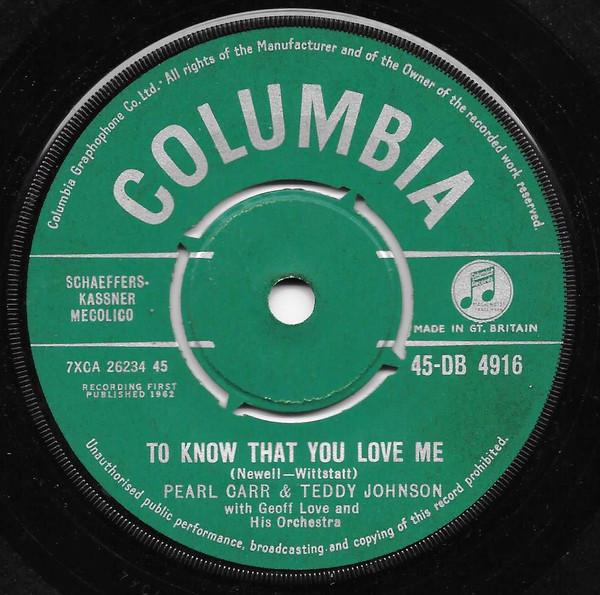 7inch Record PEARL CARR To Know That You Love Me 45DB4916 Columbia UK Pop Used
7inch Record PEARL CARR To Know That You Love Me 45DB4916 Columbia UK Pop Used