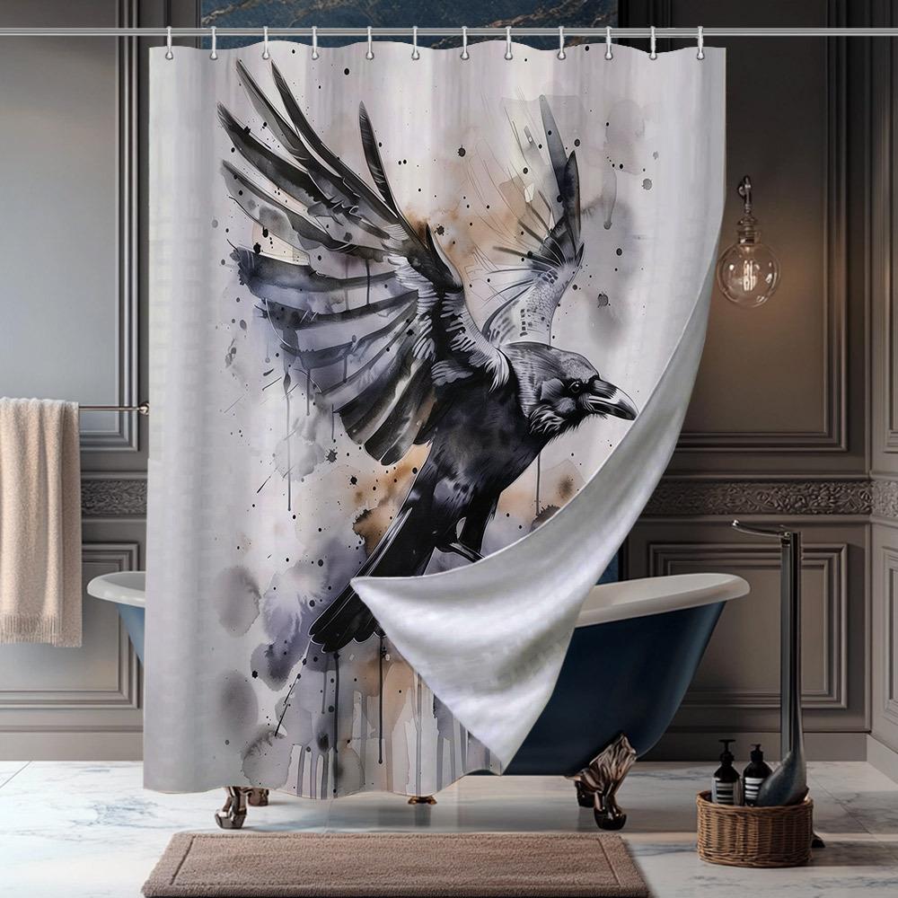 Crow Shower Curtain, Mid-Flight Design, Detailed Feathers, Abstract Watercolor, Fade Resistant, Machine Washable, Bath Decor W60H190(CM)-1 Pcs
Crow Shower Curtain, Mid-Flight Design, Detailed Feathers, Abstract Watercolor, Fade Resistant, Machine Washable, Bath Decor W60H190(CM)-1 Pcs