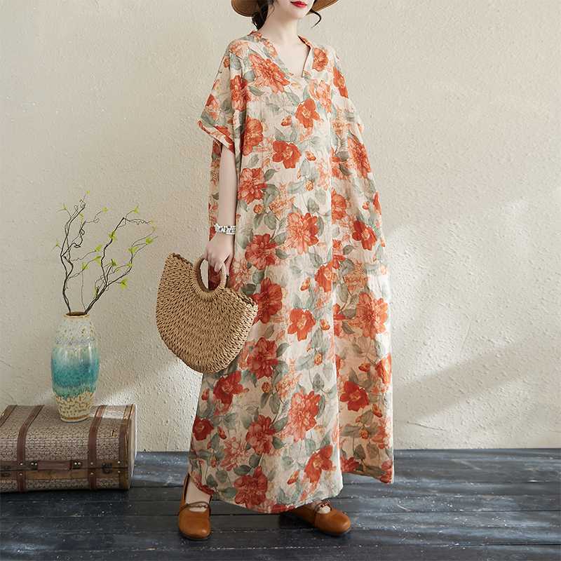 Летняя хлопково-льняная принтованная свободная и простая длинная юбка, женская юбка тонкая One size