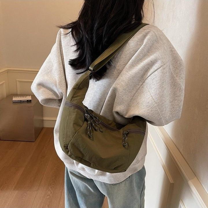 Вместительная, легкая и повседневная, универсальная сумка-рог, женская новая сумка-полумесяц, нишевая женская сумка-мессенджер через плечо, ранняя осень зелёный