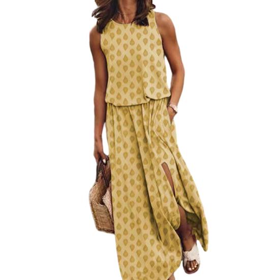Женское платье макси без рукавов, повседневное, с круглым вырезом, эластичной талией, разрезом, длинное платье с карманом, летний пляжный сарафан для отдыха XL жёлтый
Женское платье макси без рукавов, повседневное, с круглым вырезом, эластичной талией, разрезом, длинное платье с карманом, летний пляжный сарафан для отдыха XL жёлтый