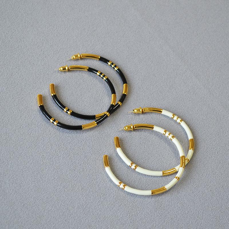 European & American Design Gold-Plated Brass Enamel Bamboo Large Hoop Earrings for Women слоновая кость
European & American Design Gold-Plated Brass Enamel Bamboo Large Hoop Earrings for Women слоновая кость