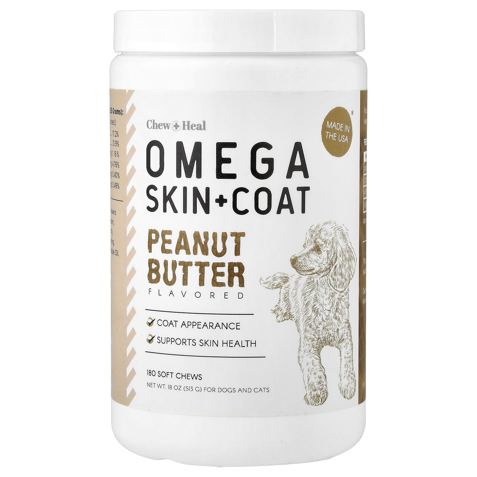Chew + Heal Omega Skin + Coat, для собак и кошек, арахисовая паста, мягкие жевательные таблетки 180, 513 г (18 унций)
Chew + Heal Omega Skin + Coat, для собак и кошек, арахисовая паста, мягкие жевательные таблетки 180, 513 г (18 унций)