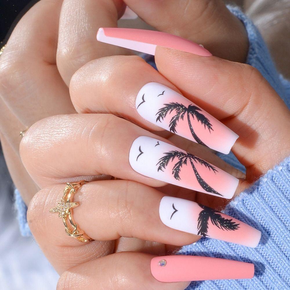 Nials Pink Cloud DIY Gradient Coconut Trees Black French Edge False Nails French Long Ballerina
Nials Pink Cloud DIY Gradient Coconut Trees Black French Edge False Nails French Long Ballerina