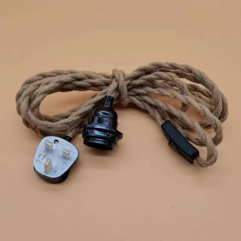 Винтажные подвесные светильники, подвесной светильник из пеньковой веревки 4,5 м, E26 E27, цоколь, подвесной светильник с переключателем для внутреннего освещения UK Plug E27