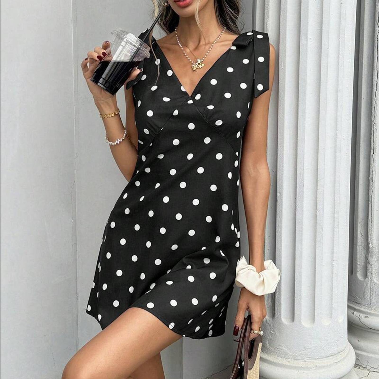 Women V Neck Polka Dot High Waist Tie Dress Sleeveless Above Knee Casual Fit A Line Dress for Daily or Holiday Wear S чорний
Women V Neck Polka Dot High Waist Tie Dress Sleeveless Above Knee Casual Fit A Line Dress for Daily or Holiday Wear S чорний